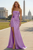 Sparkly Blue Satin Mermaid Beaded Long Corset Prom Dress with Slit