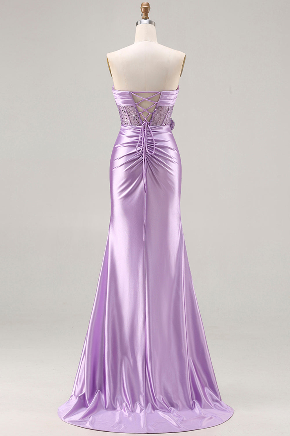 Sparkly Purple Mermaid Ruched Long Corset Prom Dress with Slit