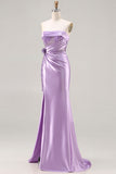 Sparkly Purple Mermaid Ruched Long Corset Prom Dress with Slit