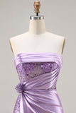 Sparkly Purple Mermaid Ruched Long Corset Prom Dress with Slit