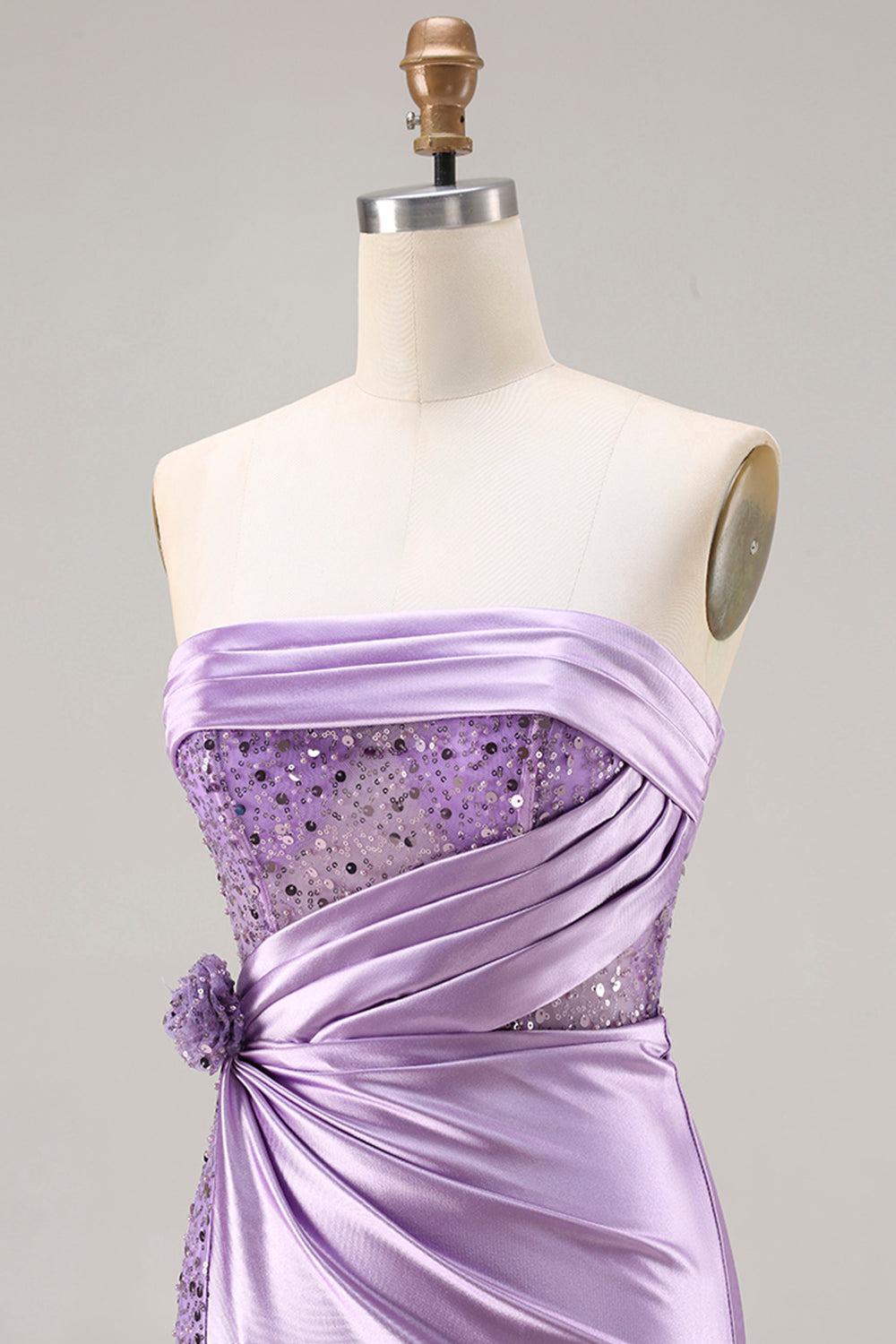 Sparkly Purple Mermaid Ruched Long Corset Prom Dress with Slit
