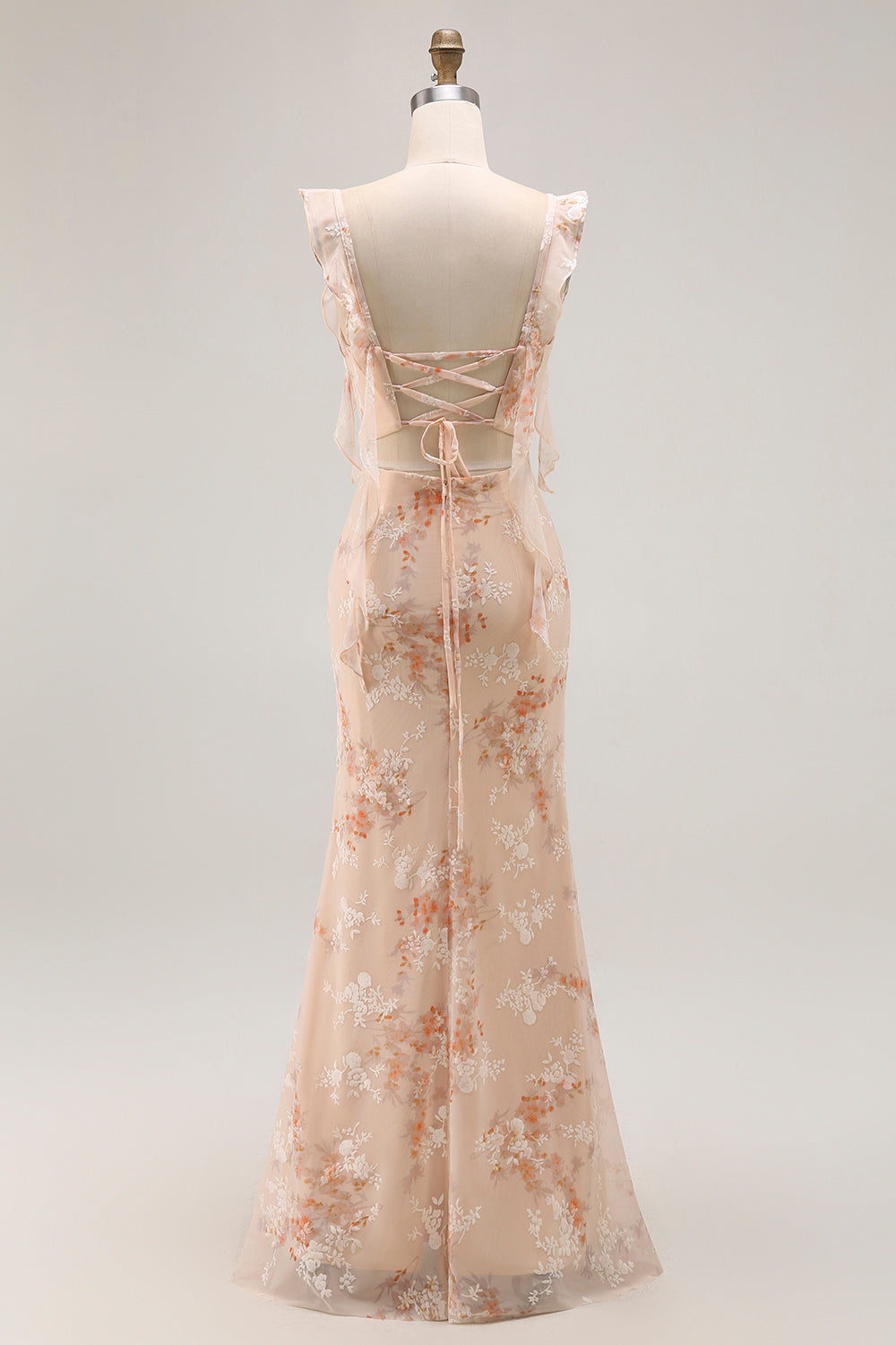 Champagne Mermaid Floral Long Bridesmaid Dress with Slit