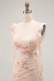 Champagne Mermaid Floral Long Bridesmaid Dress with Slit