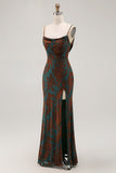 Dark Green Mermaid Velvet Long Wedding Guest Dress with Slit