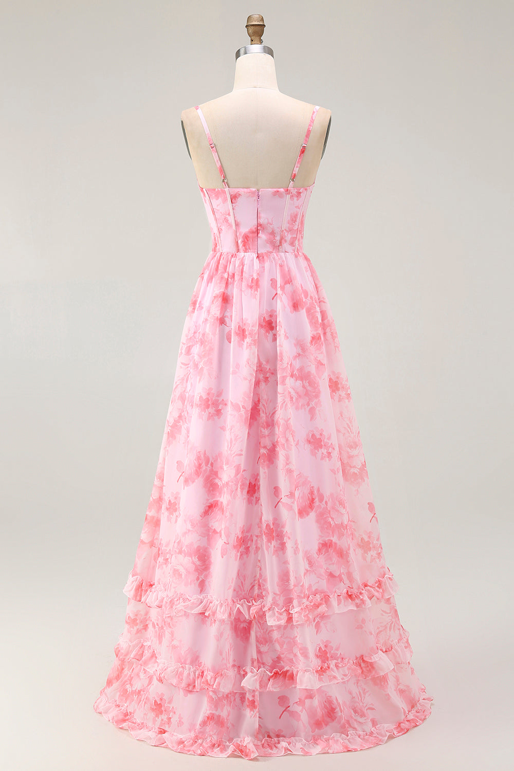 Zapakasa Women Pink Floral Corset Long Bridesmaid Dress with Slit A Line Spaghetti Straps Chiffon Wedding Guest Dress Zapakasa Women Pink Floral Corset Long Bridesmaid Dress with Slit A Line Spaghetti Straps Chiffon Wedding Guest Dress