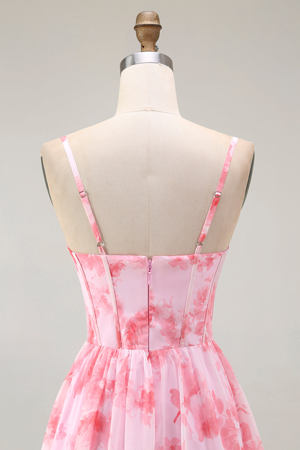 Pink Floral Corset A Line Long Bridesmaid Dress with Slit