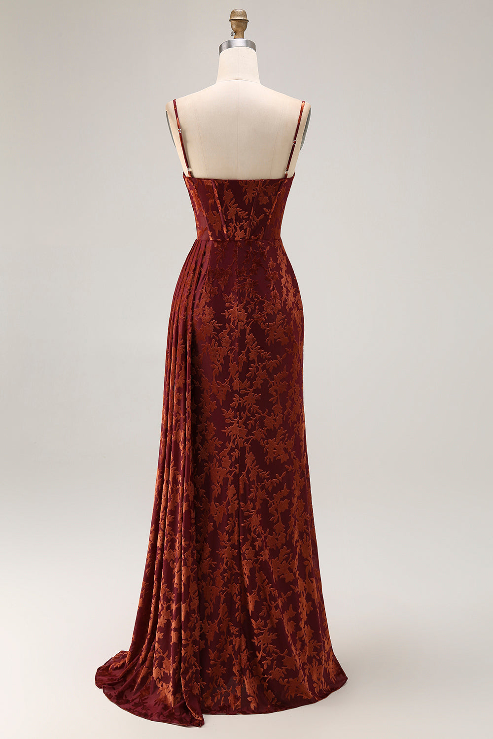 Zapakasa Women Burgundy Corset Velvet Long Wedding Guest Dress with Slit Spaghetti Straps Mermaid Floral Bridesmaid Dress with Side Cape Zapakasa Women Burgundy Corset Velvet Long Wedding Guest Dress with Slit Spaghetti Straps Mermaid Floral Bridesmaid Dress with Side Cape