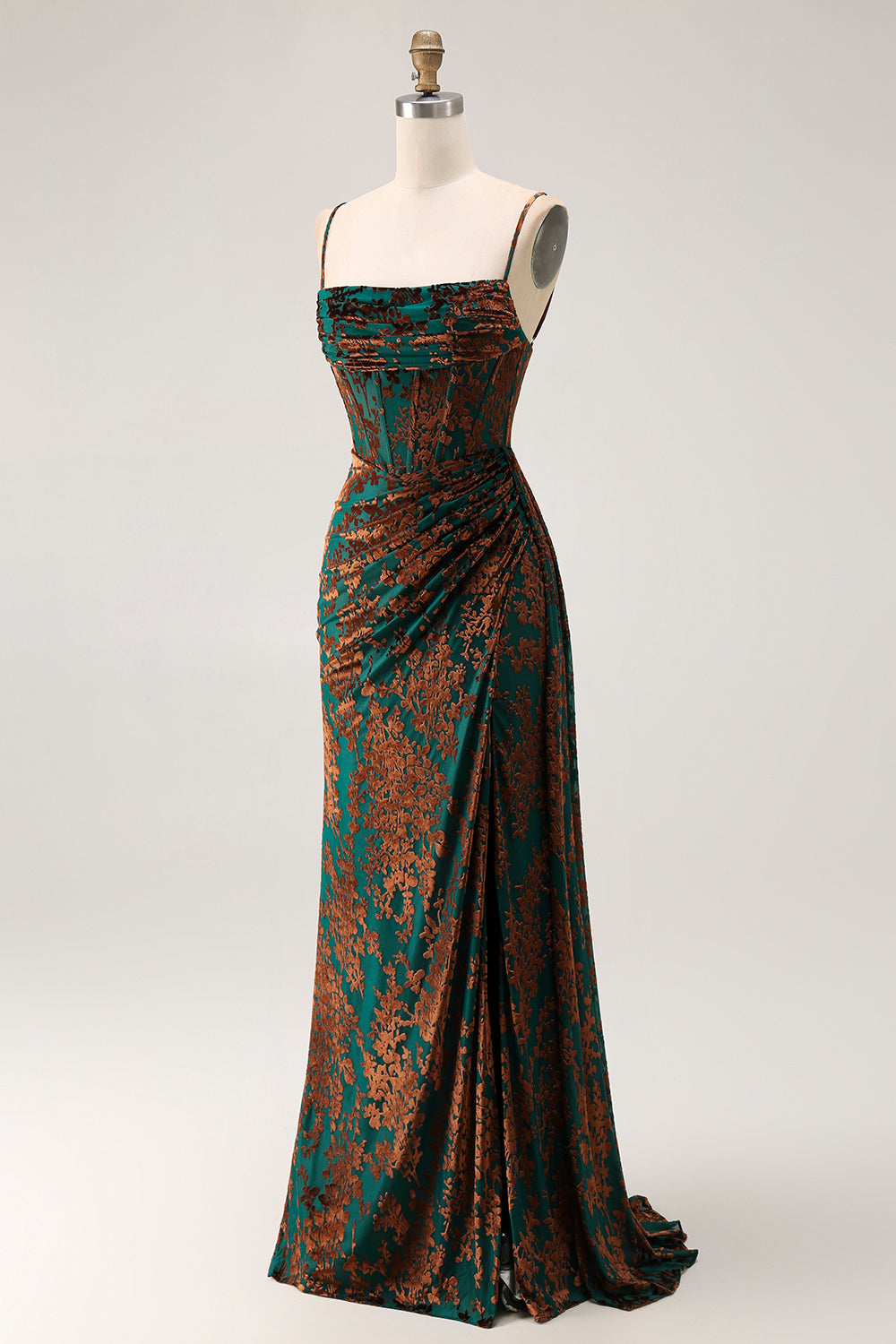 emerald green corset draped strappy bridesmaid dress EMERALD DAISY EMBELLISHED SATIN CORSET GOWN EMERALD / 2