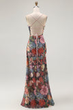 Black Sheath Floral Spaghetti Straps Long Wedding Guest Dress