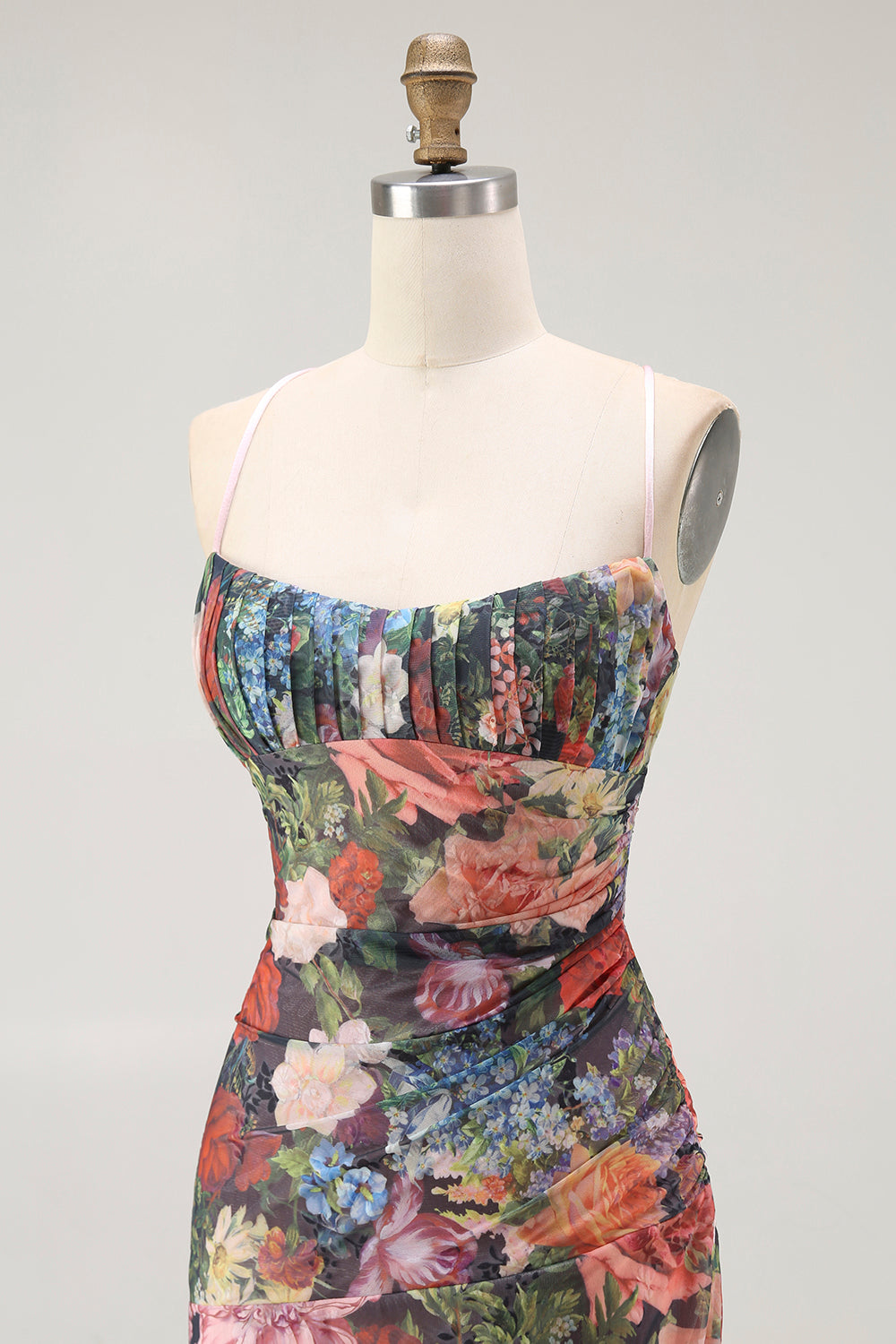 Black Sheath Floral Spaghetti Straps Long Wedding Guest Dress