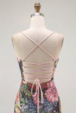 Black Sheath Floral Spaghetti Straps Long Wedding Guest Dress