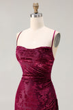 Dark Green Sheath Velvet Spaghetti Straps Long Bridesmaid Dress