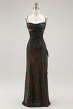 Dark Green Spaghetti Straps Sheath Long Velvet Bridesmaid Dress