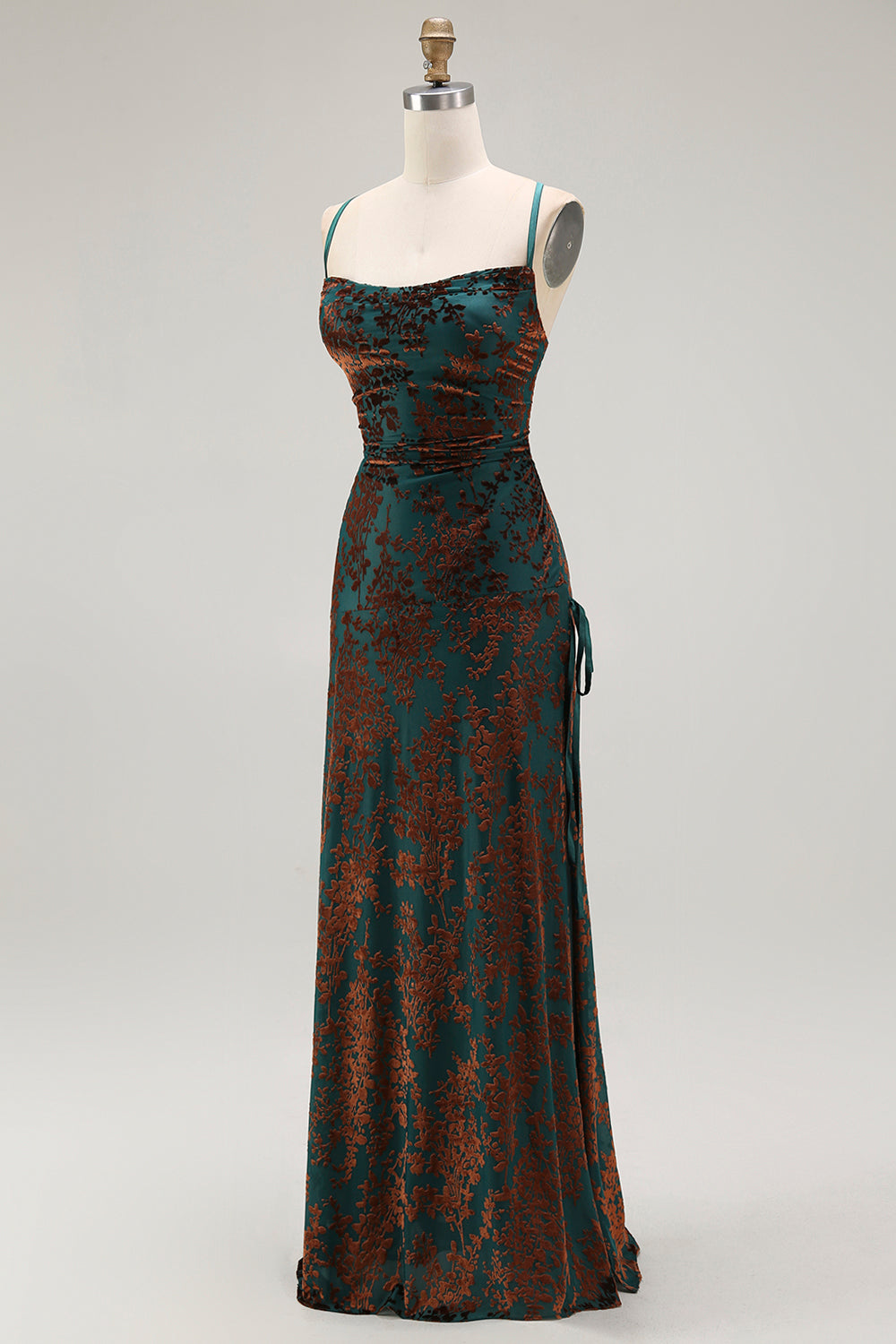 Dark Green Spaghetti Straps Sheath Long Velvet Bridesmaid Dress