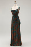 Dark Green Spaghetti Straps Sheath Long Velvet Bridesmaid Dress