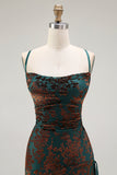 Dark Green Spaghetti Straps Sheath Long Velvet Bridesmaid Dress