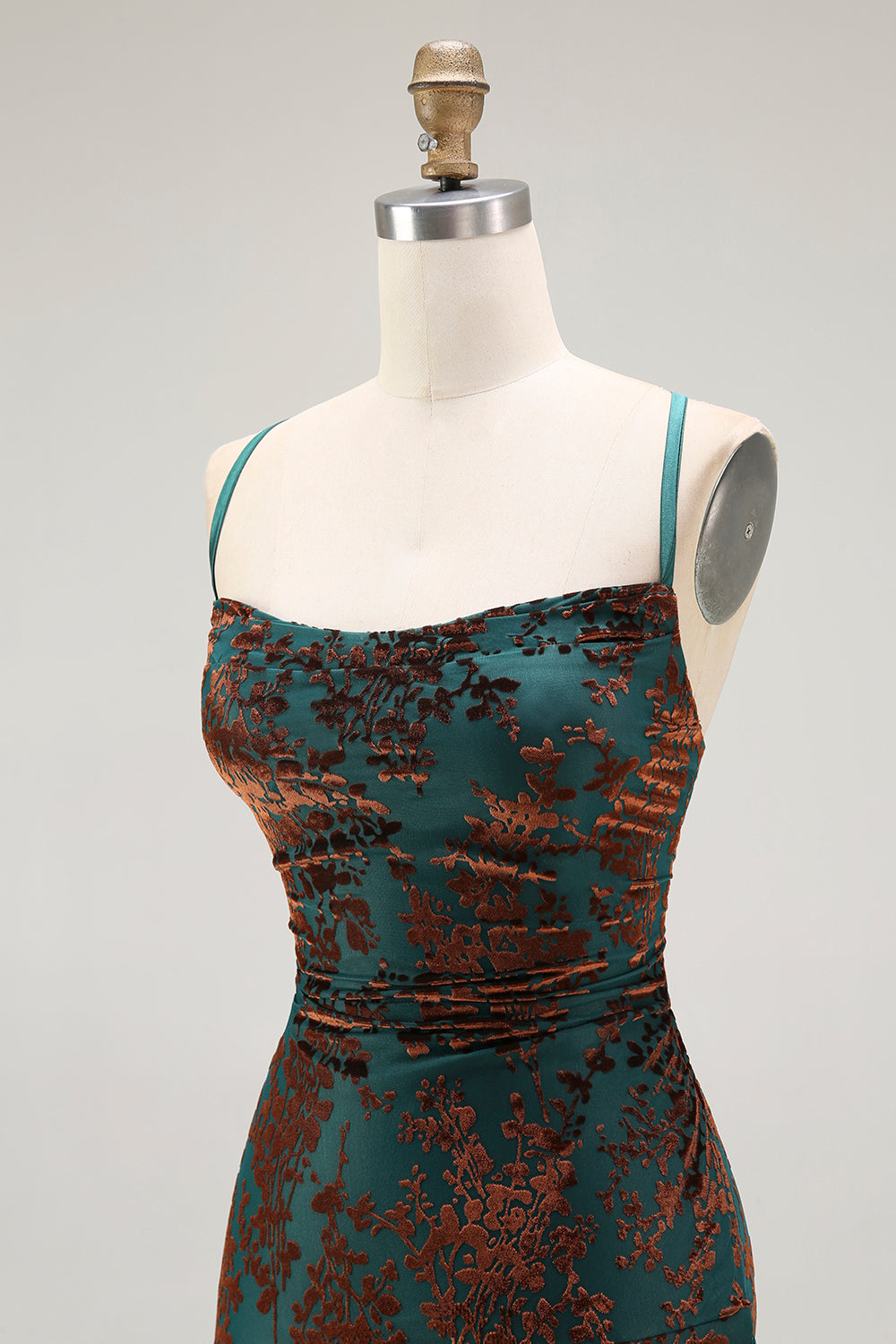 Dark Green Spaghetti Straps Sheath Long Velvet Bridesmaid Dress