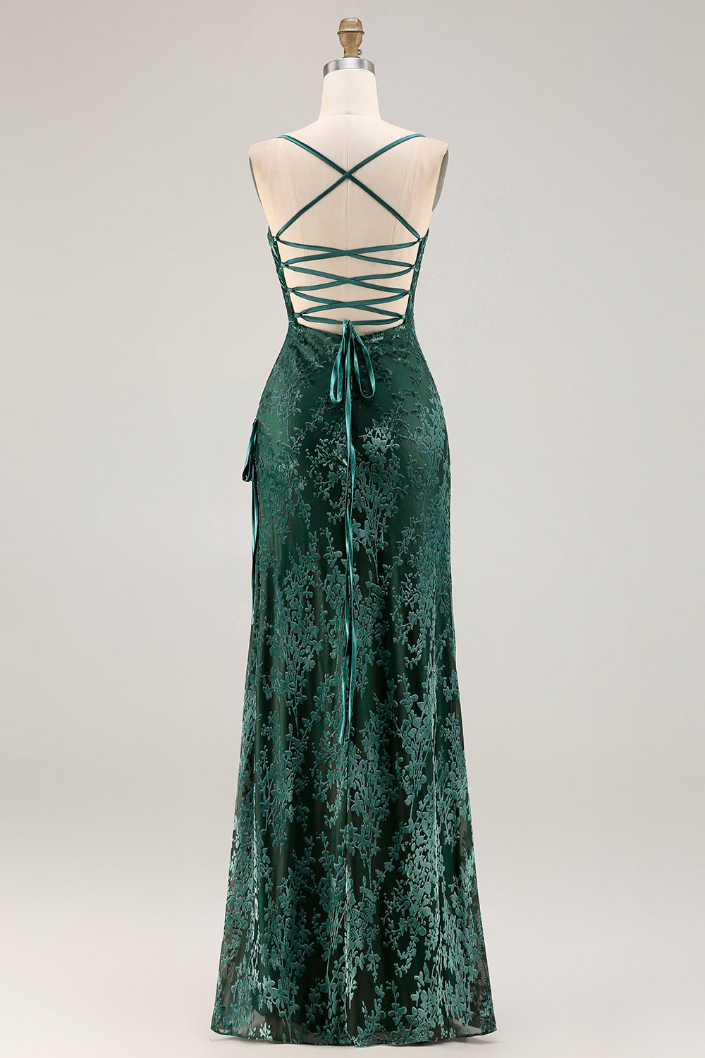 Zapakasa Women Dark Green Velvet Floral Long Bridesmaid Dress Spaghetti  Straps Sheath Lace Up Back Wedding Guest Dress