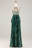 Dark Green Sheath Velvet Spaghetti Straps Long Bridesmaid Dress