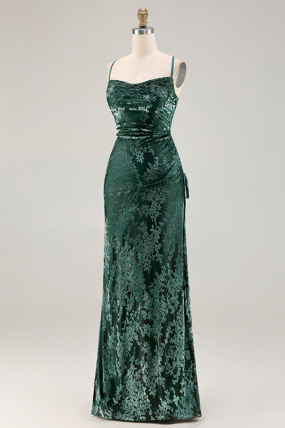 Zapaka Women Dark Green Long Prom Dress Spaghetti Straps Burnout Velvet Bridesmaid Dress, Dark Green / US26W