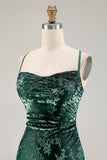 Dark Green Sheath Velvet Spaghetti Straps Long Bridesmaid Dress