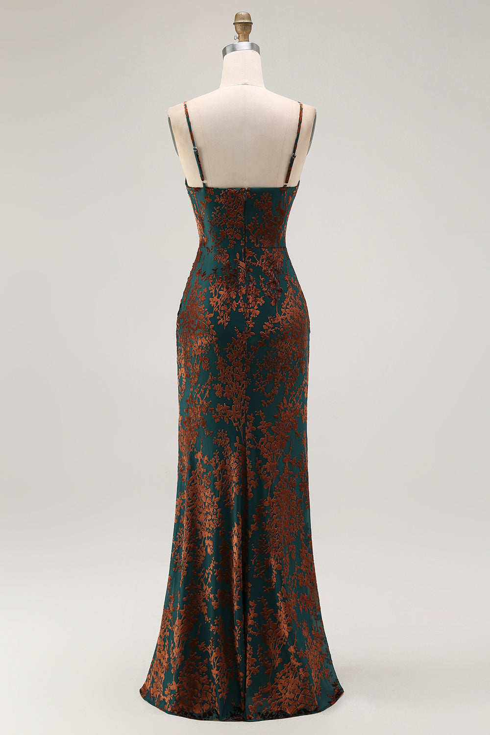 Dark Green Mermaid Spaghetti Straps Long Velvet Wedding Guest Dress with Slit