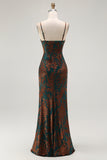 Dark Green Mermaid Spaghetti Straps Long Velvet Wedding Guest Dress with Slit
