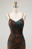 Dark Green Mermaid Spaghetti Straps Long Velvet Wedding Guest Dress with Slit