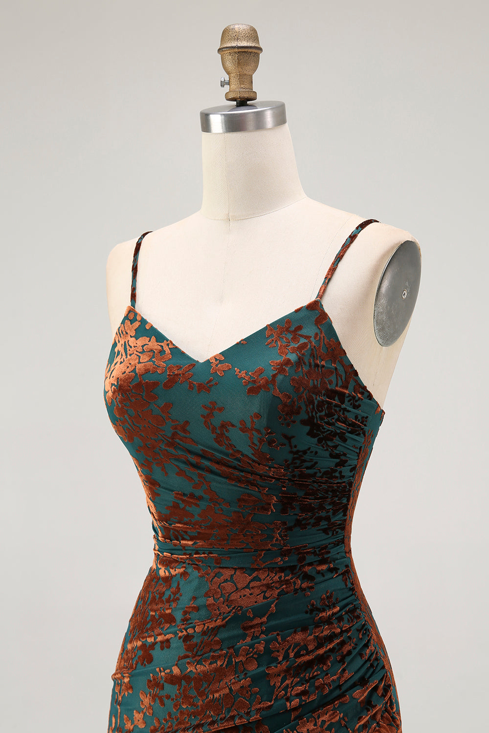 Dark Green Mermaid Spaghetti Straps Long Velvet Wedding Guest Dress with Slit