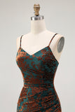 Dark Green Mermaid Spaghetti Straps Long Velvet Wedding Guest Dress with Slit