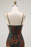 Dark Green Mermaid Spaghetti Straps Long Velvet Wedding Guest Dress with Slit