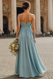 Dusty Blue Sweetheart Chiffon Ruched A-Line Long Bridesmaid Dress