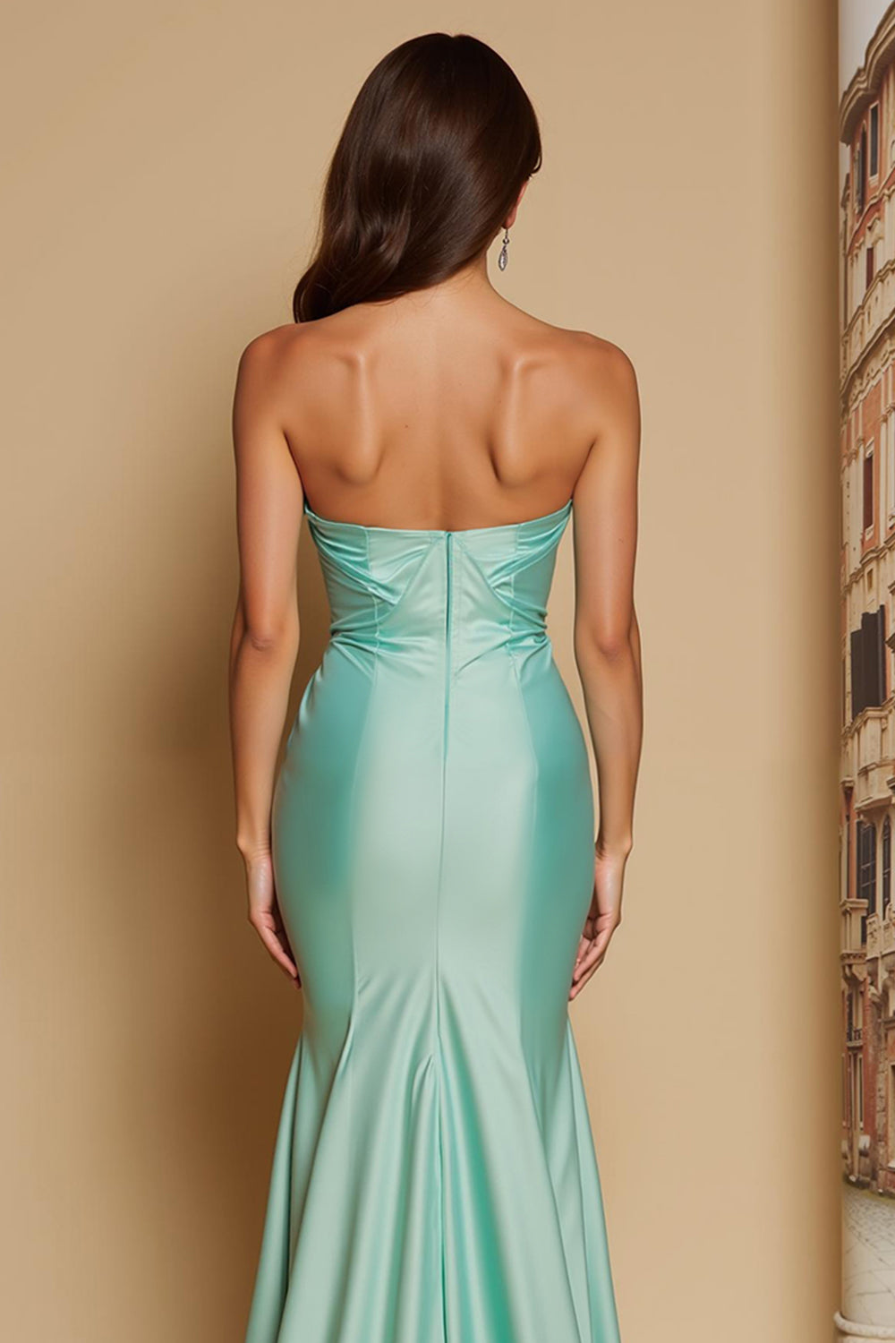 Mint Green Sweetheart Satin Mermaid Long Bridesmaid Dress with Slit