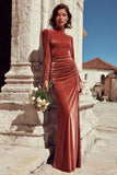 Terracotta High Neck Velvet Long Sleeves Mermaid Long Bridesmaid Dress