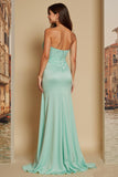 Mint Green Satin Sweetheart Corset Mermaid Long Bridesmaid Dress with Slit