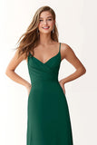 Dark Green Spaghetti Straps Chiffon A-Line Long Bridesmaid Dress
