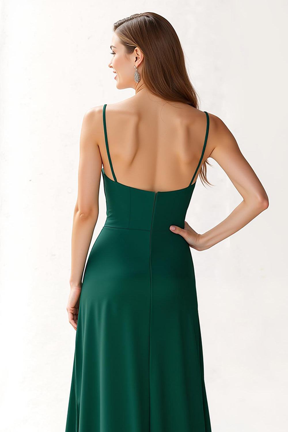 Dark Green Spaghetti Straps Chiffon A-Line Long Bridesmaid Dress