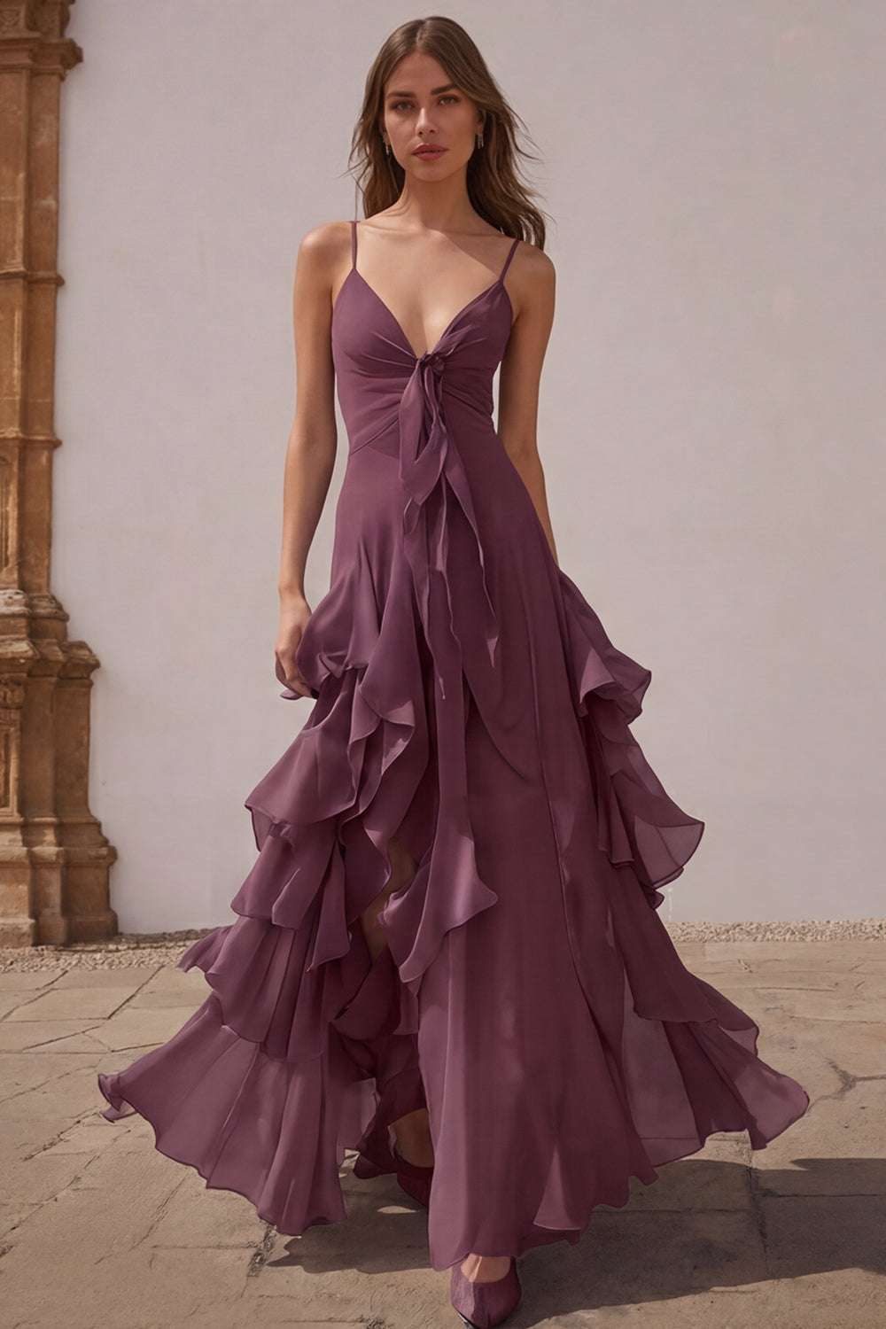 Zapakasa Women Dusty Blue Chiffon A Line Long Bridesmaid Dress With zapakasa-women-dusty-blue-chiffon-a-line-long-bridesmaid-dress-with