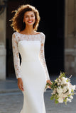 White Chiffon Sweep Train Mermaid Wedding Dress with Sleeves