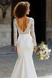 White Chiffon Sweep Train Mermaid Wedding Dress with Sleeves