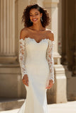 Ivory Mermaid Sweep Train Long Sleeves Wedding Dress with Sleeves