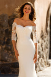 Sparkly White Chiffon Mermaid Sweep Train Wedding Dress with Sleeves