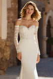 Ivory Mermaid Chiffon Off the Shoulder Wedding Dress with Sleeves
