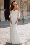 White Off the Shoulder Chiffon Mermaid Wedding Dress with Sleeves