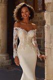 Ivory Satin Long Sleeves Sweep Train Mermaid Wedding Dress