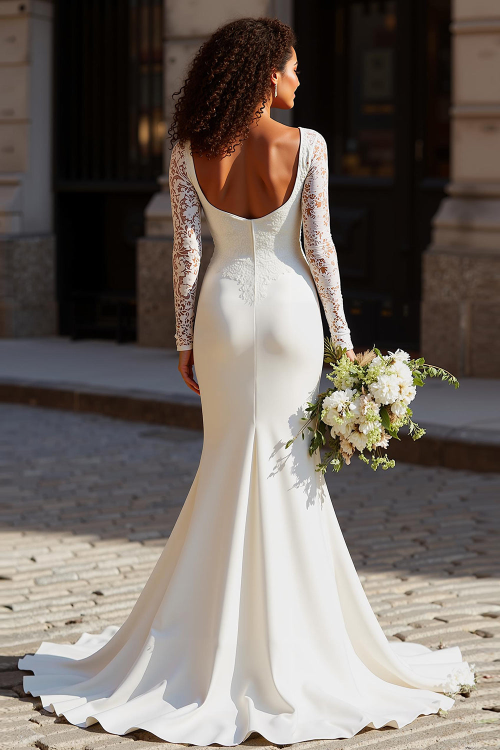 Zapaka Women Mermaid Wedding Dress White Lace Appliqued Long Sleeves Court Train Bridal Dress, White / US26W Zapaka Women Mermaid Wedding Dress White Lace Appliqued Long Sleeves Court Train Bridal Dress, White / US26W