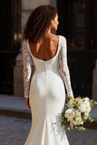 White Mermaid Scoop Neck Long Sleeves Wedding Dress with Lace