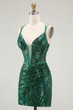 Sparkly Dark Green Corset Sequin Short Tight Homecoming Dress