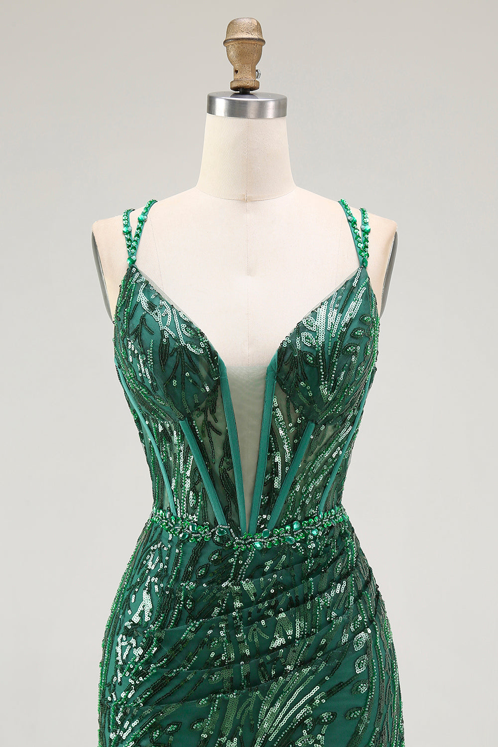 Sparkly Dark Green Corset Sequin Short Tight Homecoming Dress