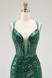 Sparkly Dark Green Corset Sequin Short Tight Homecoming Dress